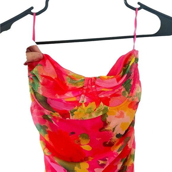 Zara Tulle Floral Corset Ruched Dress Blogger Favorite Sz S - Picture 12 of 12